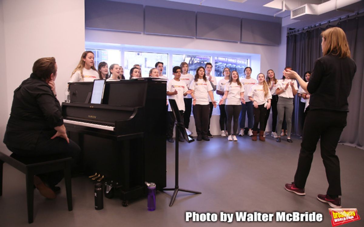Julianne Merrill  and Christine Riley with The Camp Broadway Kids Ensemble in rehearsal at 