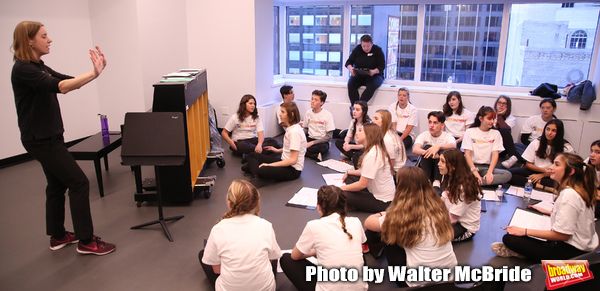 Christine Riley and Julianne Merrill with The Camp Broadway Kids Ensemble in rehearsa Photo