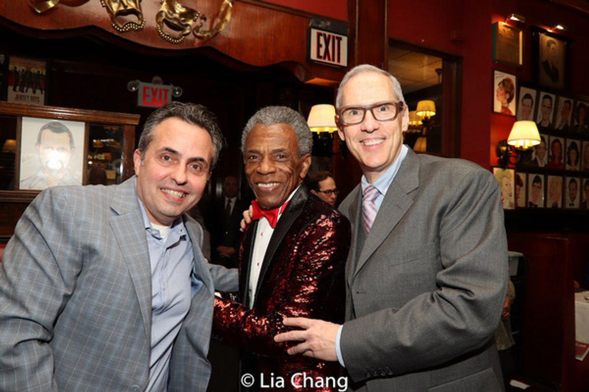 Andre De Shields is flanked by Encore Ovation co-chairs artist Kendall Messick and playwright/producer Paul Lucas at 