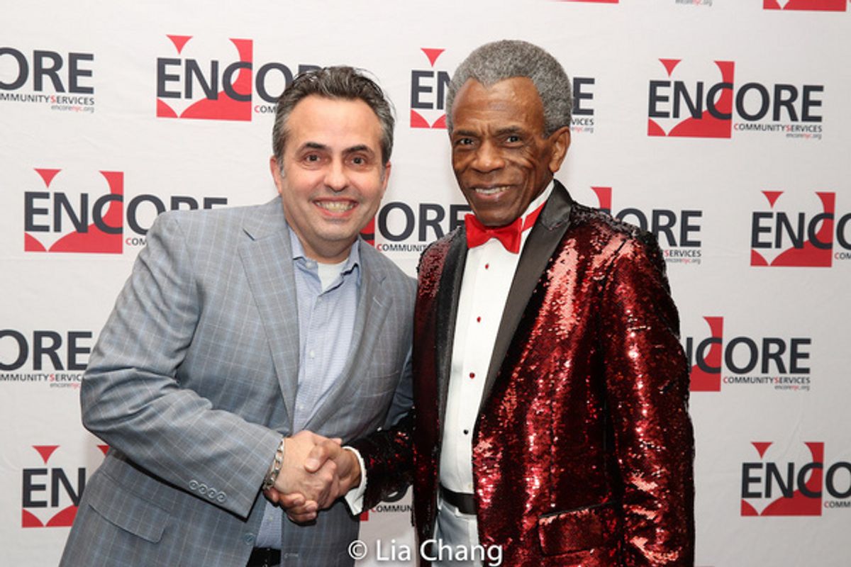 Encore Board member Kendall Messick, co-chair of event and Andre De Shields at 