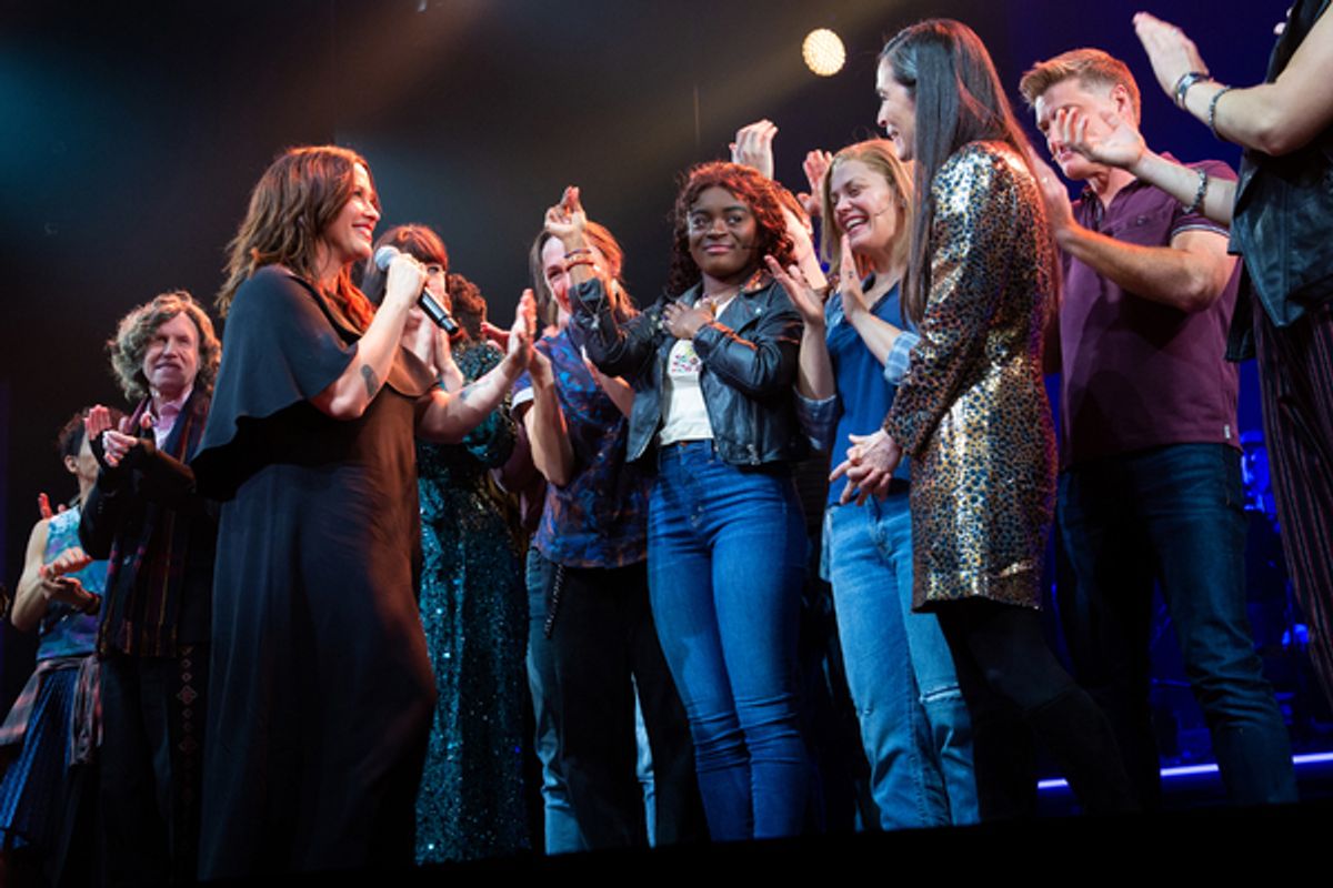 Alanis Morissette, Diane Paulus, and the cast of JAGGED LITTLE PILL at 