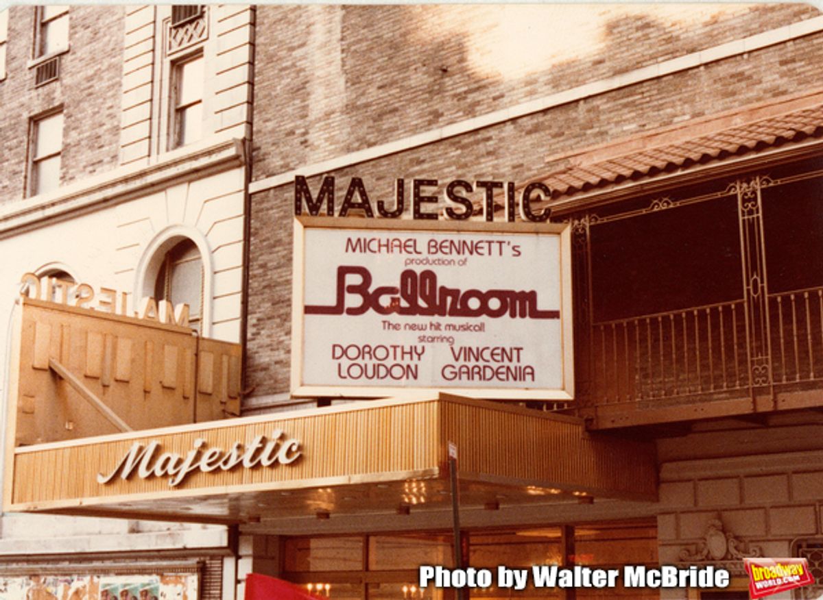 Theatre Marquee for Dorothy Loudon starring in a Michael Bennett production of BALLROOM with Vincent Gardenia at the Majestic Theatre in New York City. 1979 at 