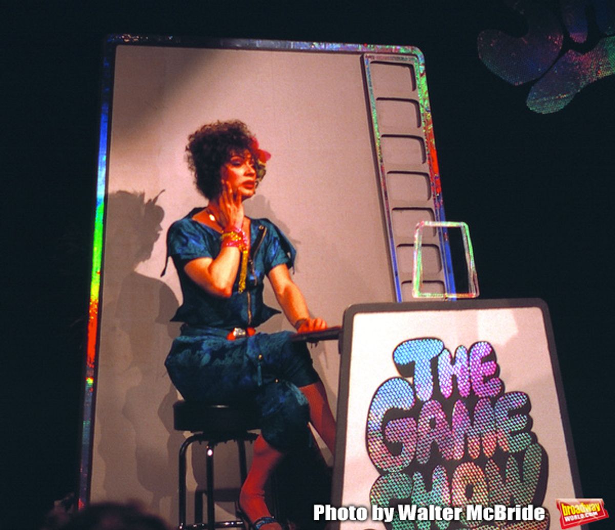 Holly Woodlawn performing in the Off Broadway Show 'THE GAME SHOW' on May 1, 1982 in Greenwich Village, New York City. at 