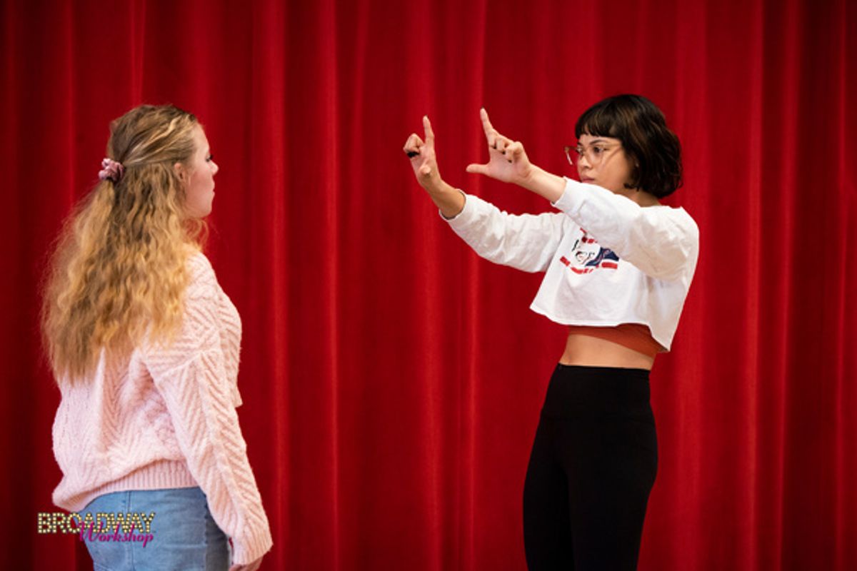 Eva Noblezada and with Broadway Workshop student at 