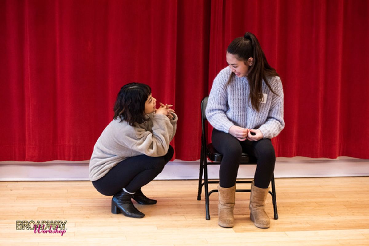 Eva Noblezada and with Broadway Workshop student at 