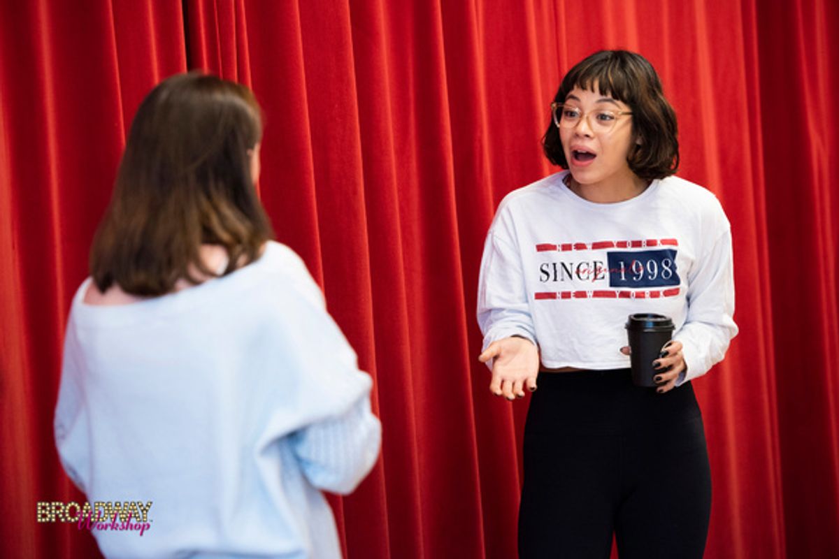 Eva Noblezada and with Broadway Workshop student at 