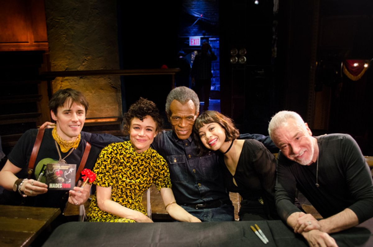 Reeve Carney, Amber Gray, AndrÃ© De Shields, Eva Noblezada and Patrick Page at 