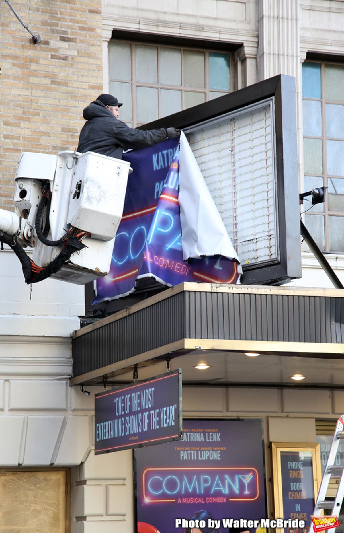 Theatre Marquee unveiling for 'Company' starring Katrina Link and Patti LuPone at the Jacobs Theatre on December 13, 2019 in New York City.  at 
