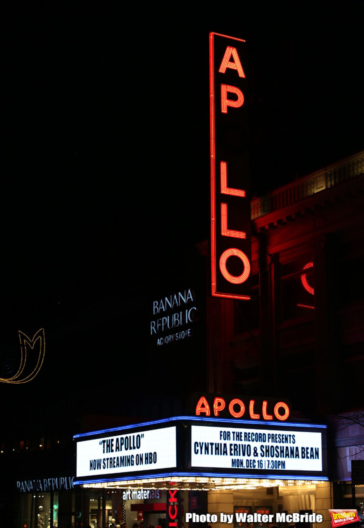 Theatre Marquee for Cynthia Erivo and Shoshana Bean performing in The 2nd Annual Night Divine Holiday Concert at the Apollo Theatre on December 16, 2019 in New York City.  at 