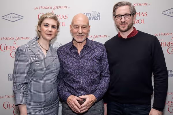 Producer Jenny Steingart, Sir Patrick Stewart and Ars Nova Artistic Director Jason Ea Photo