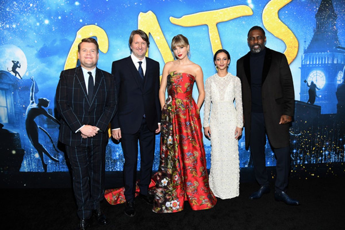 James Corden, Tom Hooper, Taylor Swift, Francesca Hayward, and Idris Elba  at 