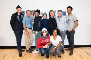 Knud Adams (Director), Bruce McKenzie (Carlisle), Jules Latimer (Emmie),
Ann McDonough (Wendy), Christopher Dylan White (Logan), James Murtaugh (Dev) and Eddie
K. Robinson (Gar). Front row: Danielle Skraastad (Maxine) and Eboni Booth (Playwright). @ BroadwayWorld Knud Adams (Director), Bruce McKenzie (Carlisle), Jules Latimer (Emmie),
Ann McDonoug Photo