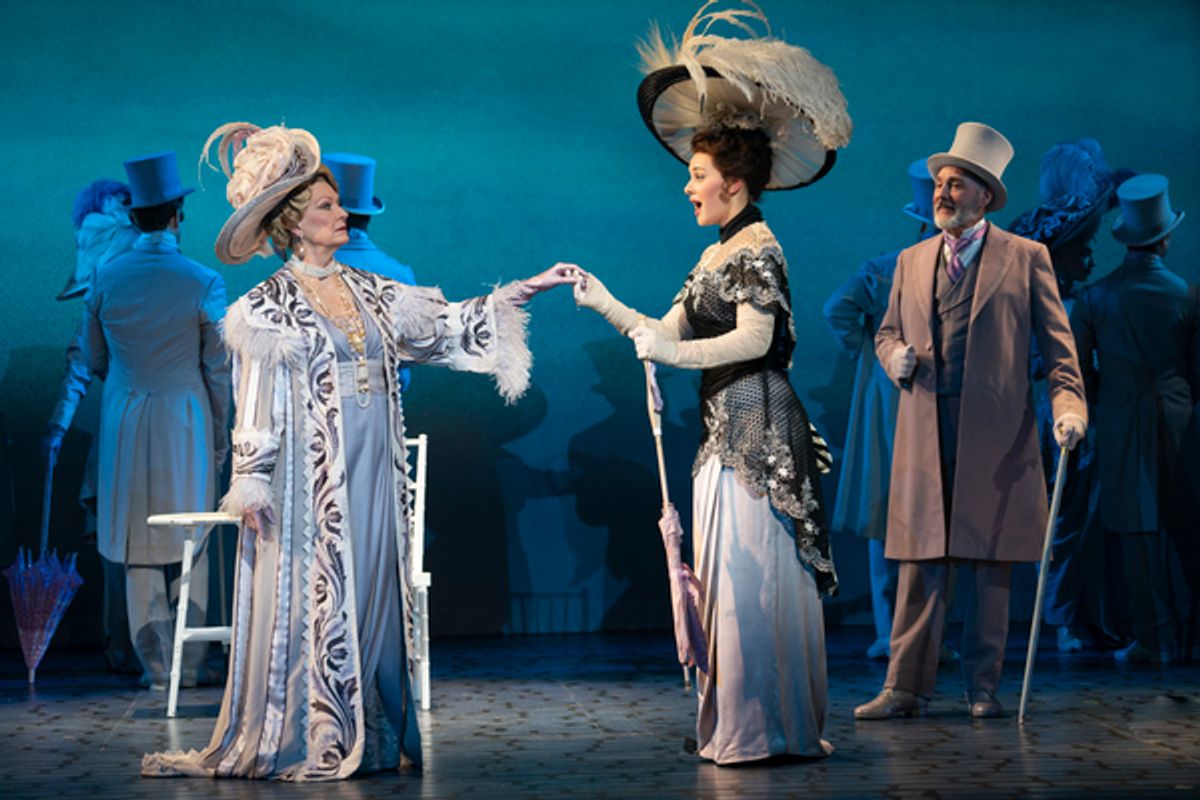 Leslie Alexander as Mrs. Higgins, Shereen Ahmed as Eliza Doolittle and Kevin Pariseau as Colonel Pickering in The Lincoln Center Theater Production of Lerner & Loeweâ€™s MY FAIR LADY at 