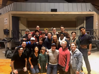 Ben Fankhauser with the cast of Disneyâ€™s Newsies  Photo