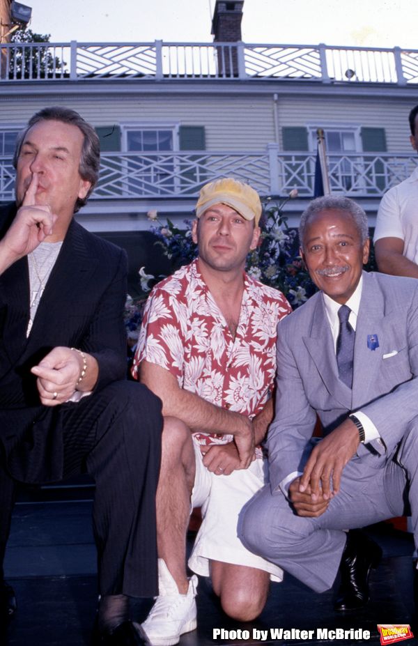 Danny Aiello, Bruce Willis and Mayor David Dinkins attend the Crystal Apple Awards at Photo