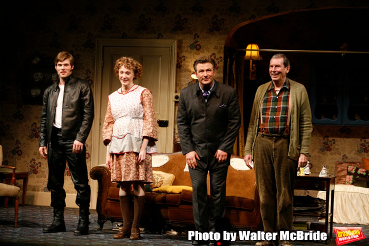 Chris Carmack, Jan Maxwell, Alec Baldwin and Richard Easton during the Curtain Call for The Opening Night Performance of The Roundabout Theatre Company's Production of  ENTERTAINING MR. SLOANE at the Laura Pels Theatre in New York City. March 16, 2006 at 