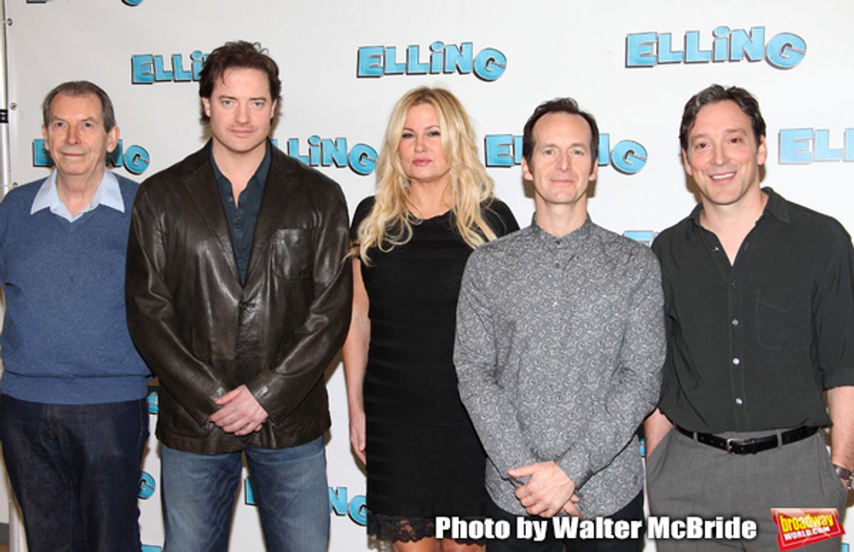 Richard Easton, Brendan Fraser, Jennifer Coolidge, Denis O'Hare and Jeremy Shamos attending the Meet & Greet the cast of 'ELLING'  on  October 19, 2010 at the Ballet Tech Rehearsal Studios in New York City. The play will open on November 21, 2010 at the Barrymore Theatre. at 
