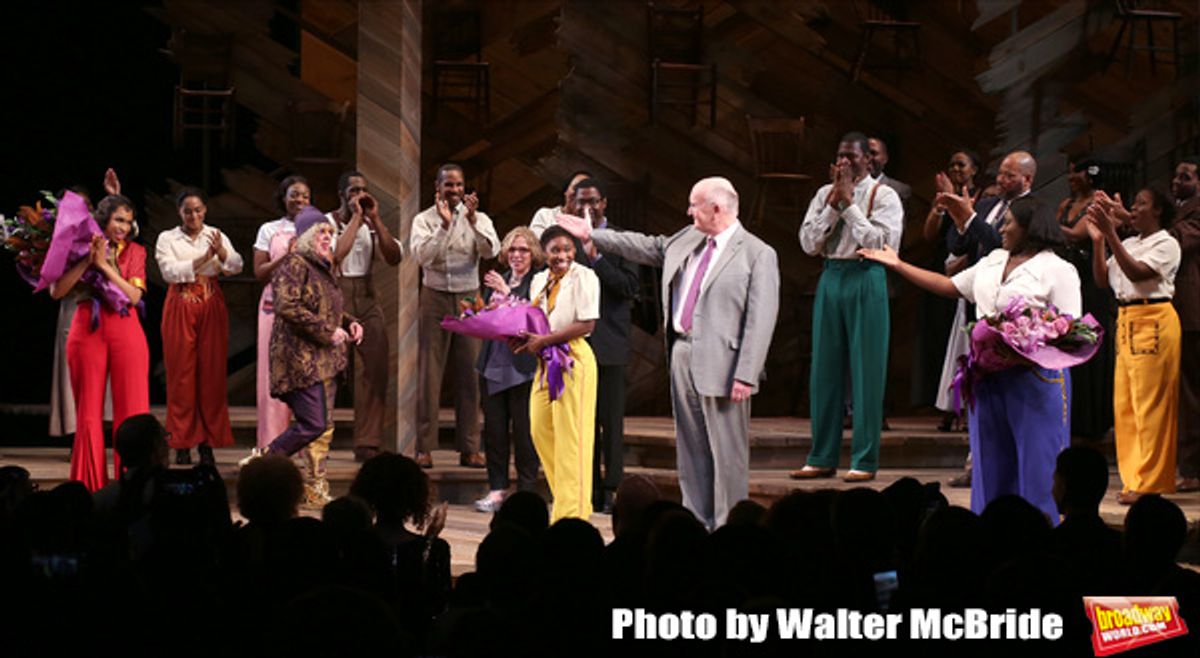 Jennifer Hudson, Cynthia Erivo, Allee Willis, Marsha Norman, John Doyle, Danielle Brooks with cast during the Broadway Opening Night Performance Curtain Call for 'The Color Purple' at the Bernard B. Jacobs Theatre on December 10, 2015 in New York City. at 