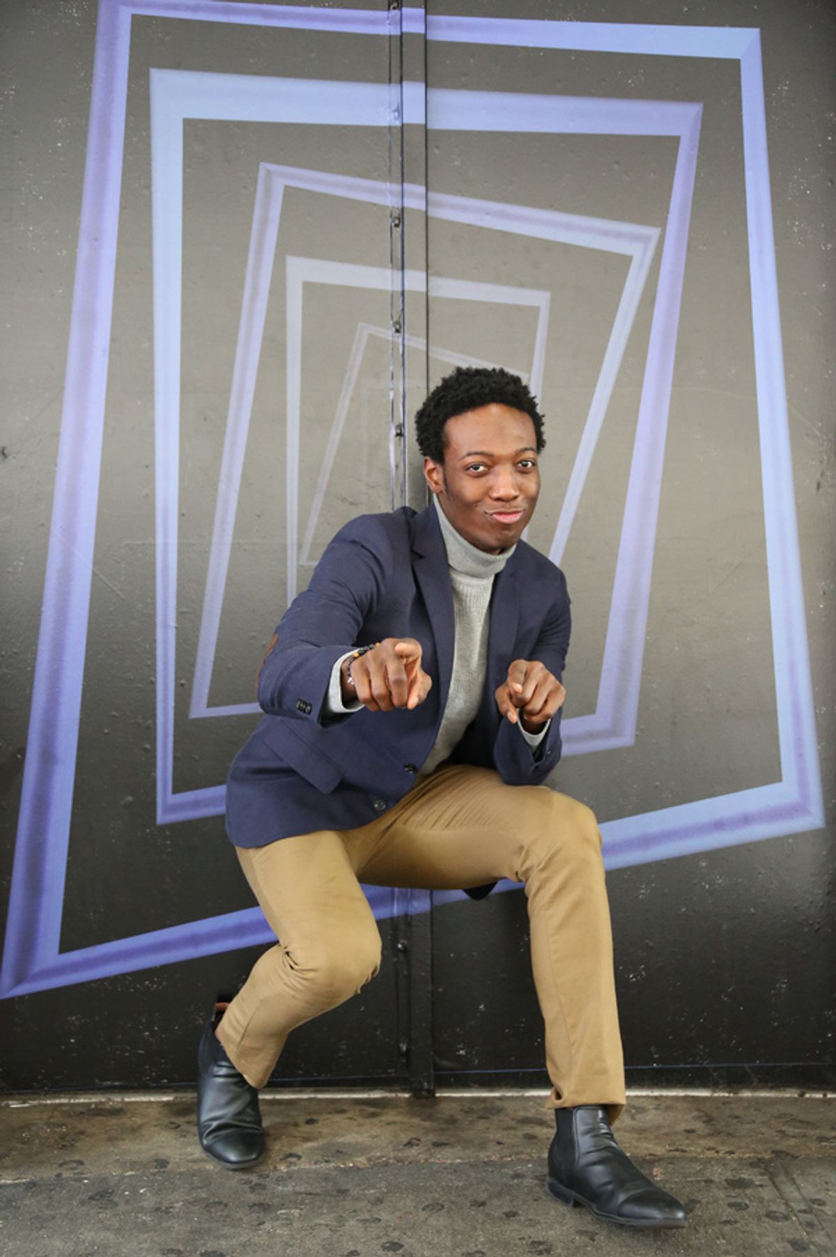 Johnny Brantley during hi Broadway debut in 'Beetlejuice' photo shoot at the Winter Garden Theatre on April 22, 2019 in New York City. at 