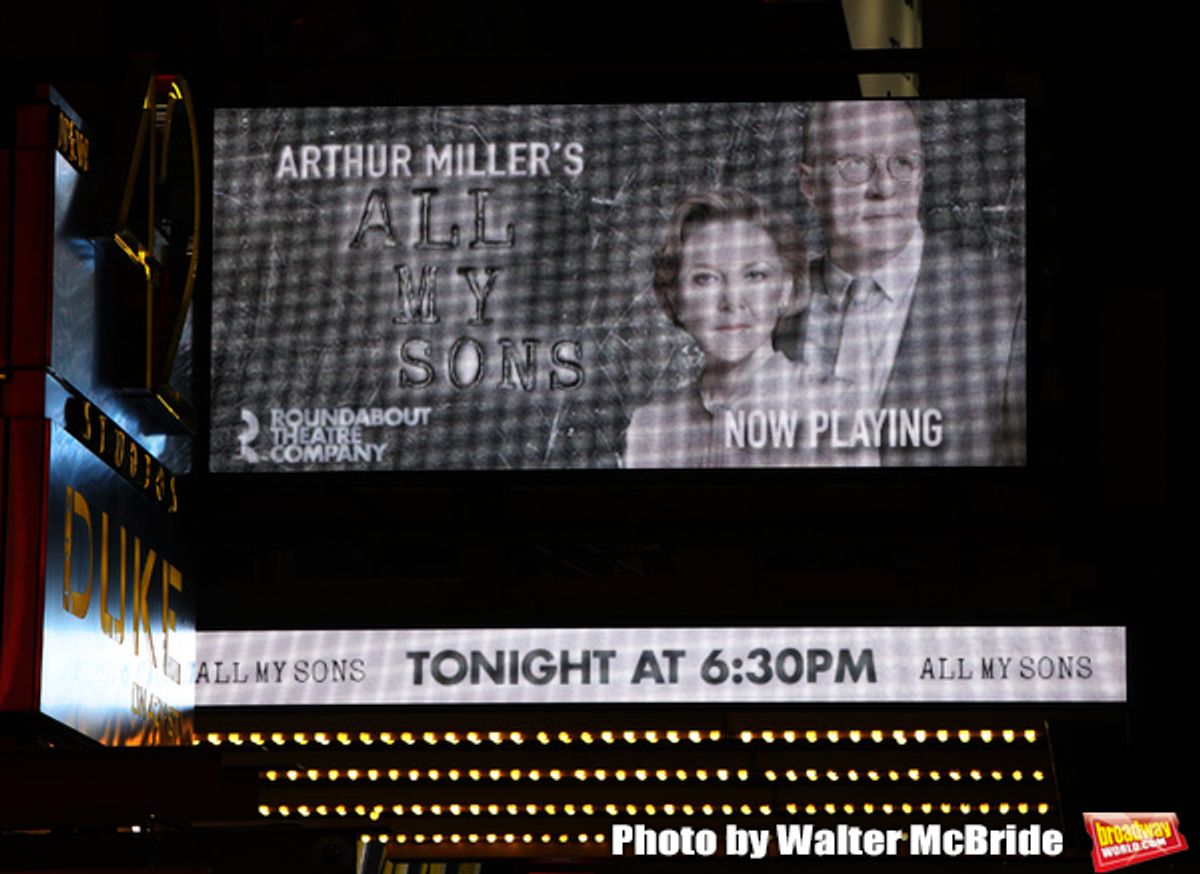 Theatre Marquee for Arthur Millerâ€™s 'All My Sons' starring Annette Benning and Tracy Letts at The American Airlines Theatre on April 22, 2019  in New York City. at 