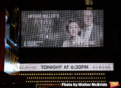 Theatre Marquee for Arthur Millerâ€™s "All My Sons" starring Annette Benning and Photo
