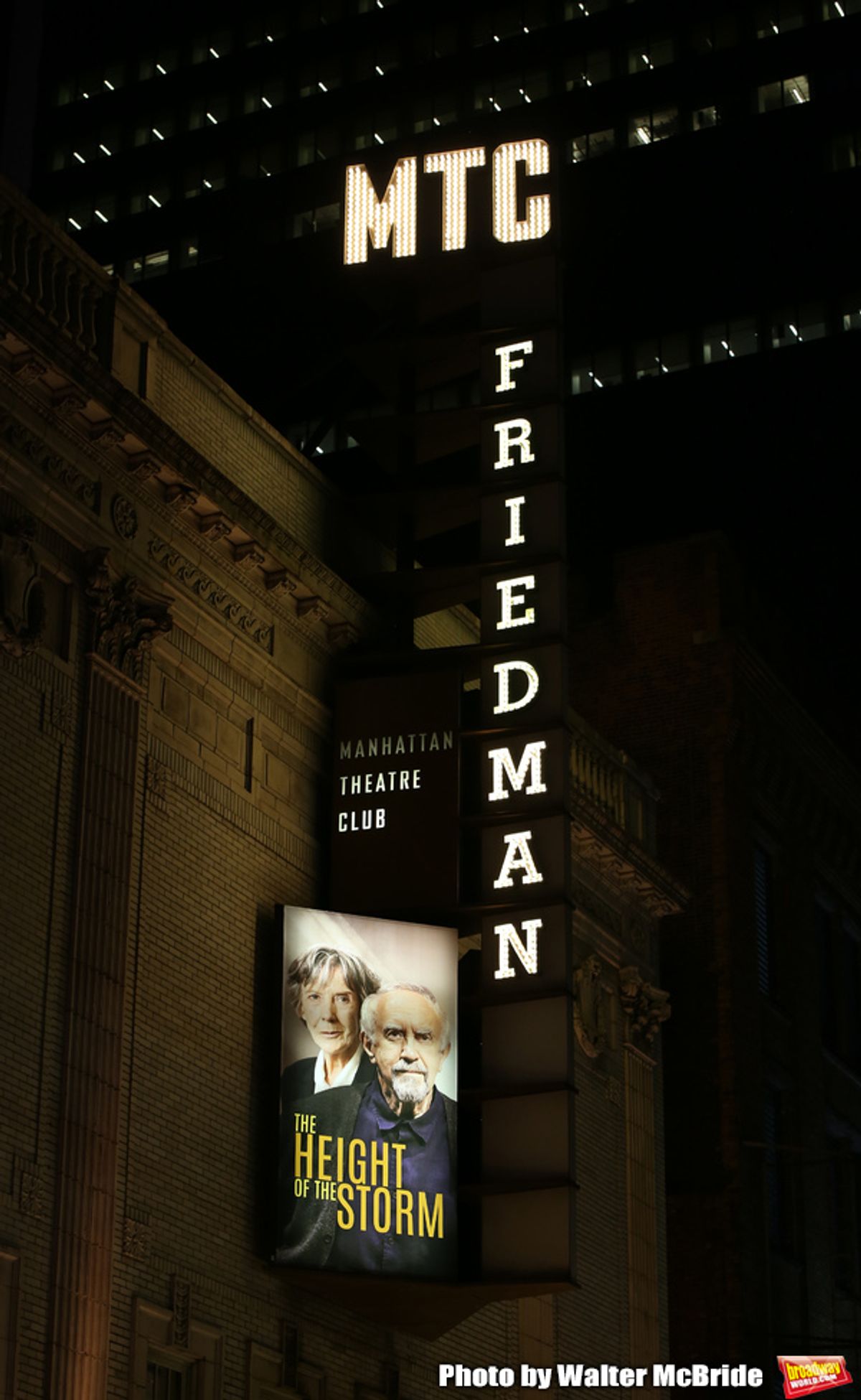 Broadway Opening Night Theatre Marquee for the MTC  production of  'The Height Of The Storm' starring Eileen Atkins and Jonathan Pryce at Samuel J. Friedman Theatre on September 24, 2019 in New York City. at 