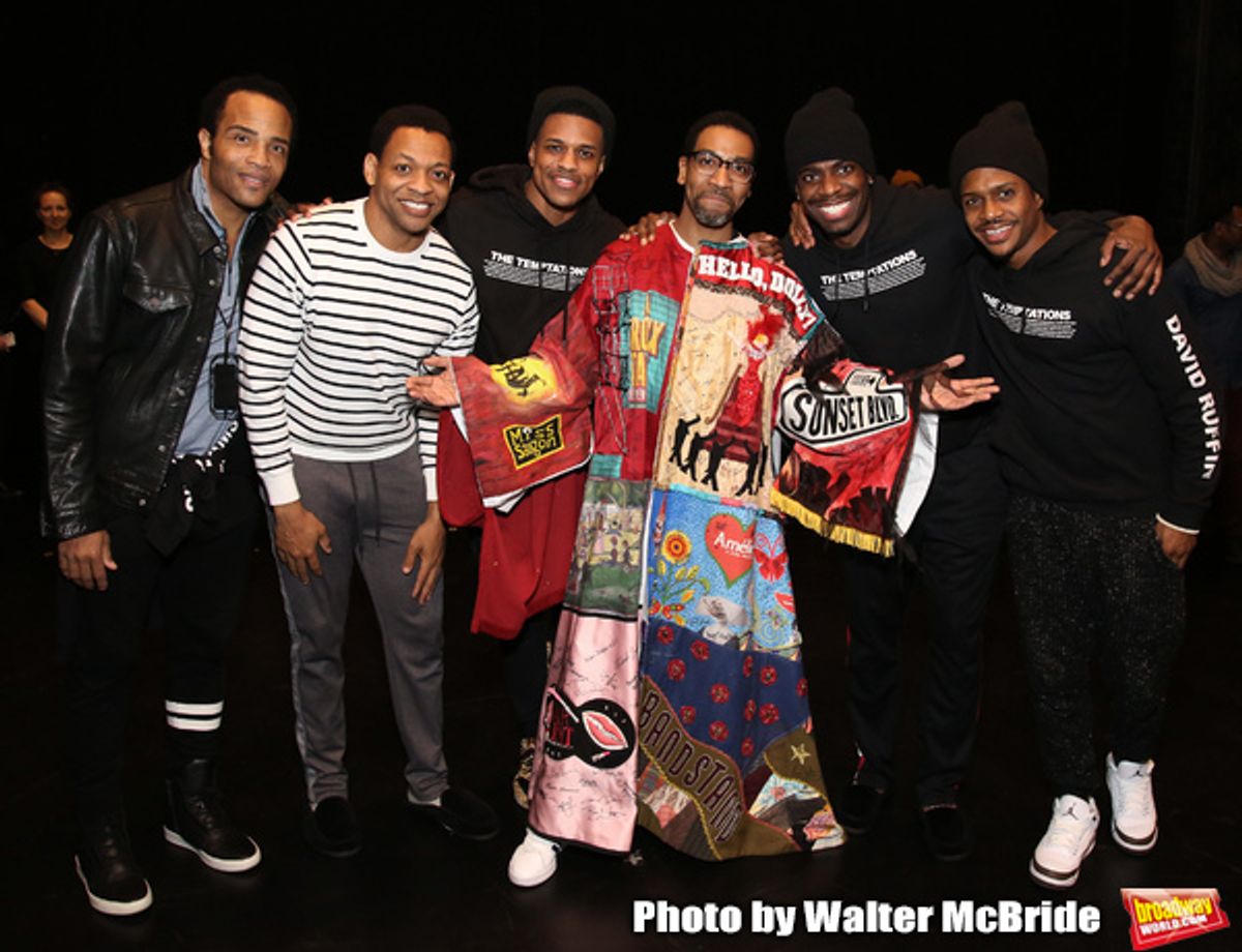 James Harkness, Derrick Baskin, Jeremy Pope, E. Clayton Cornelious, Jawan M. Jackson and Ephraim Sykes during the Legacy Robe honoring E. Clayton Cornelious for 'Ain't Too Proud' at the Imperial Theatre on 3/20/2019 in New York City. at 