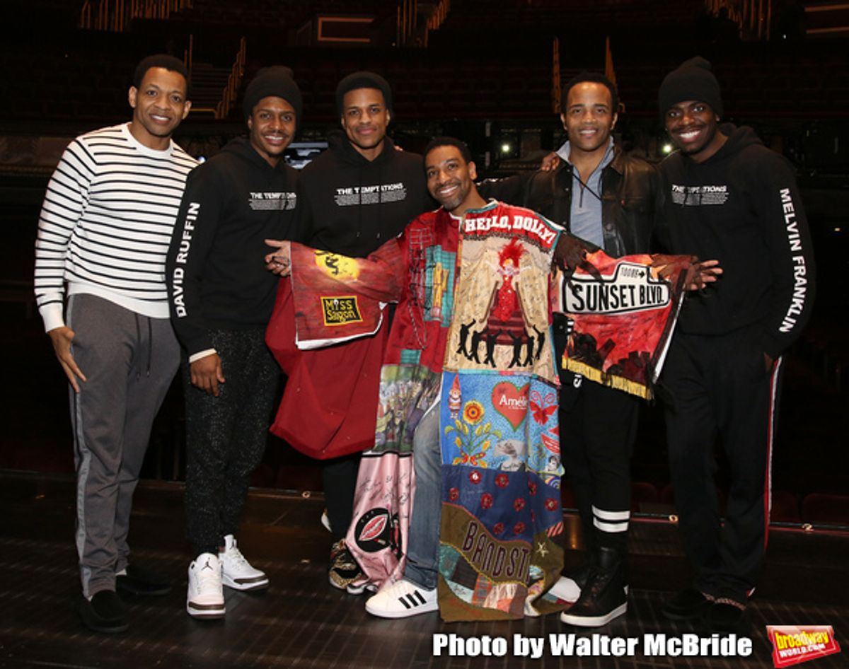 Derrick Baskin, Ephraim Sykes, Jeremy Pope, E. Clayton Cornelious, James Harkness and Jawan M. Jackson during the Legacy Robe honoring E. Clayton Cornelious for 'Ain't Too Proud' at the Imperial Theatre on 3/20/2019 in New York City. at 