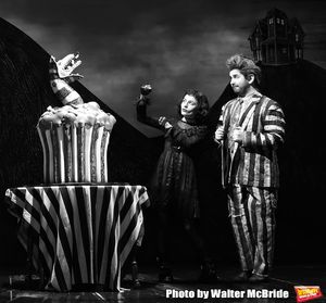 Sophia Anne Caruso and Alex Brightman during the "Beetlejuice" Celebrates 100th Performance on Broadway with Big Sandy the Sandworm, Shrunken Head Guy and a cake designed by Carlo’s Bakery at the Winter Garden Theatre on July 23, 2019 in New York City. @ BroadwayWorld Sophia Anne Caruso and Alex Brightman during the "Beetlejuice" Celebrates 100th Perfo Photo