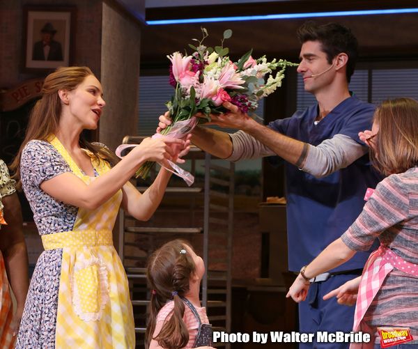 Katharine McPhee and Drew Gehling with cast during her curtain call bows as she retur Photo