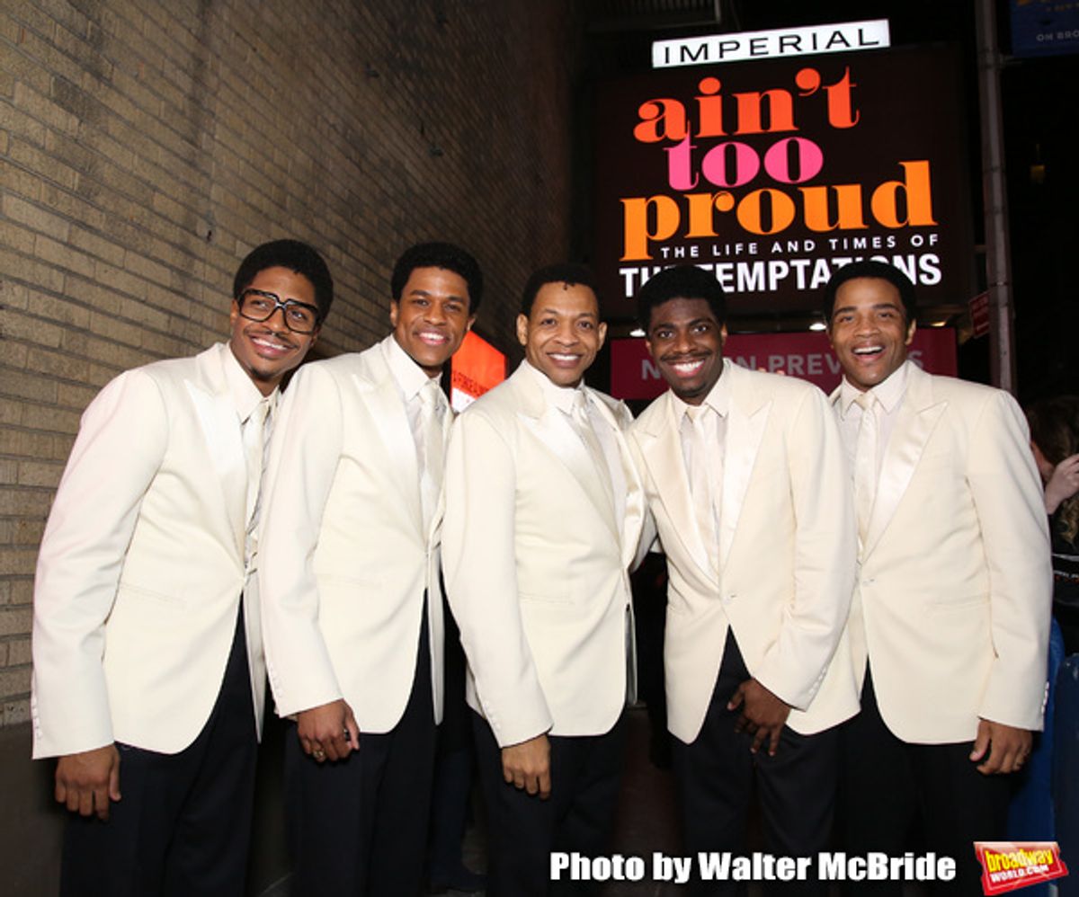 Ephraim Sykes, Jeremy Pope, Derrick Baskin, Jawan M. Jackson, and James Harkness  starring in 'Ain't Too Proud: The Life And Times Of The Temptations' after their first Broadway preview performance at The Imperial Theatre on February 28, 2019 in New York City. at 