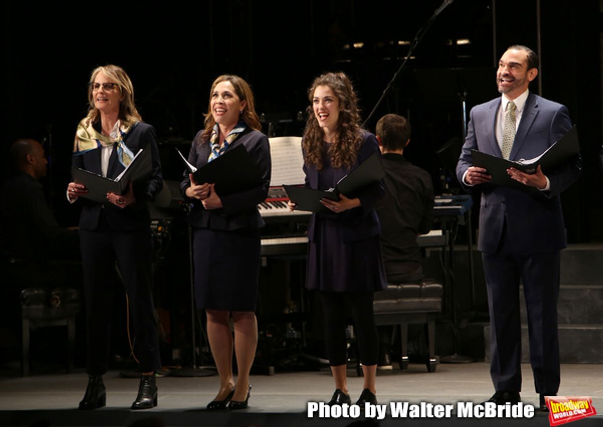 Helen Hunt, Andrea Burns, Tessa Grady and Javier Munoz during the Opening Night performance bows for ENCORES! Off-Center production of 'Working - A Musical'  at New York City Center on June 26, 2019 in New York City. at 