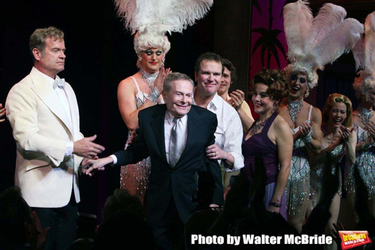 Kelsey Grammer, Douglas Hodges, Jerry Herman, Christine Andreas
during the Broadway Opening Night Performance Curtain Call for  'La Cage Aux Folles'  at the Longacre Theatre in New York City.
April 18, 2010 at 