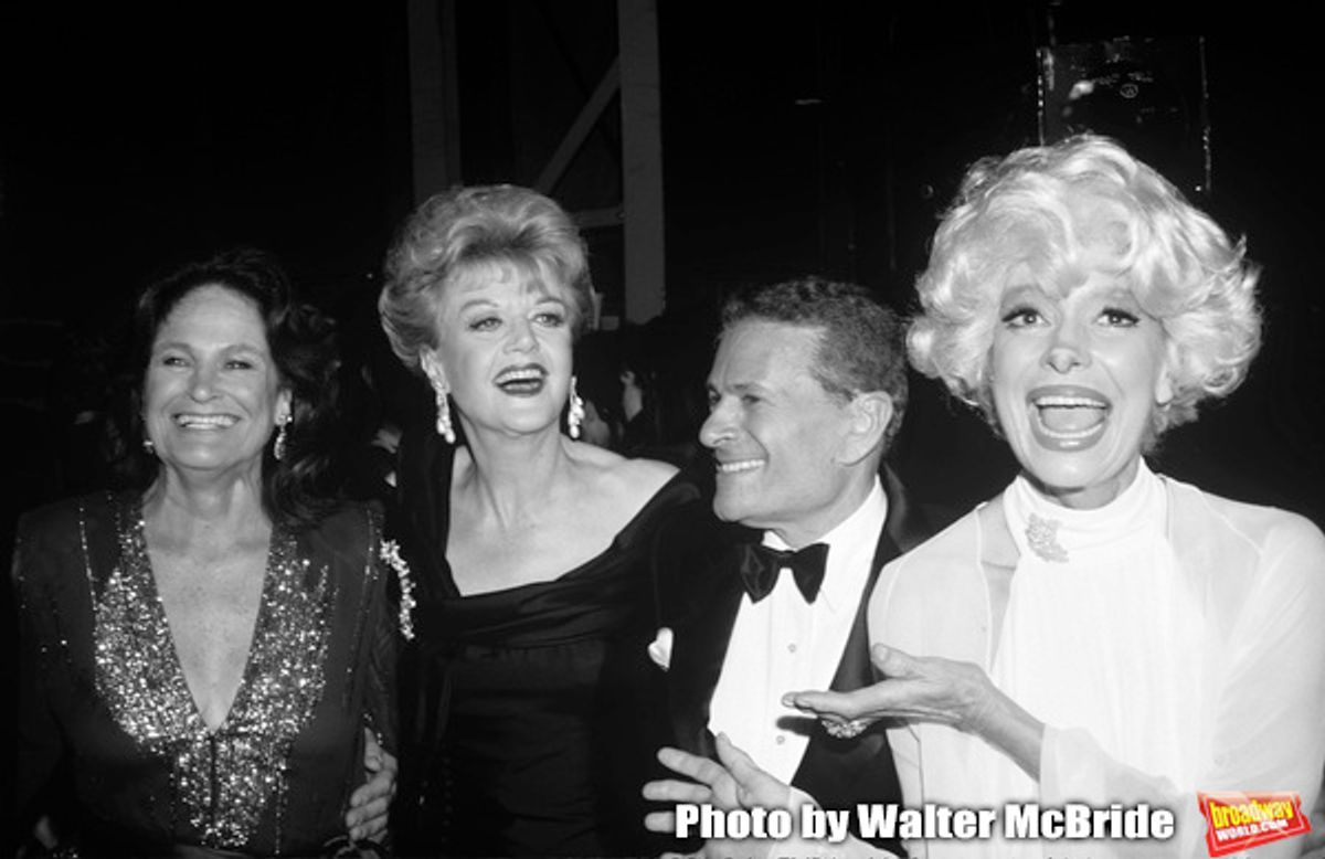 Coleen Dewhurst, Angela Lansbury, Jerry Herman and Carol Channing during 43rd Annual Tony Awards on 6/4/1989 at Lunt-Fontanne Theater & New York Hilton in New York City. at 