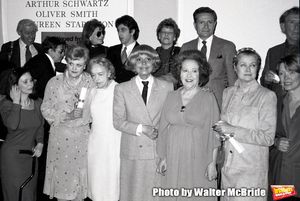Adolph Green, Betty Comden, Al Pacino, Jerry Herman, Burgess Meredith, Susan Strassberg, Angela lansbury, Lillian Gish, Carol Channing, Ethel Merman, Princess Grace Kelly and Ellen Burstyn attend the Theatre Hall Of Fame Awards held on March 28, 1982 at the Uris Theater, now called the Gershwin Theater, New York City. @ BroadwayWorld Adolph Green, Betty Comden, Al Pacino, Jerry Herman, Burgess Meredith, Susan Strassbe Photo