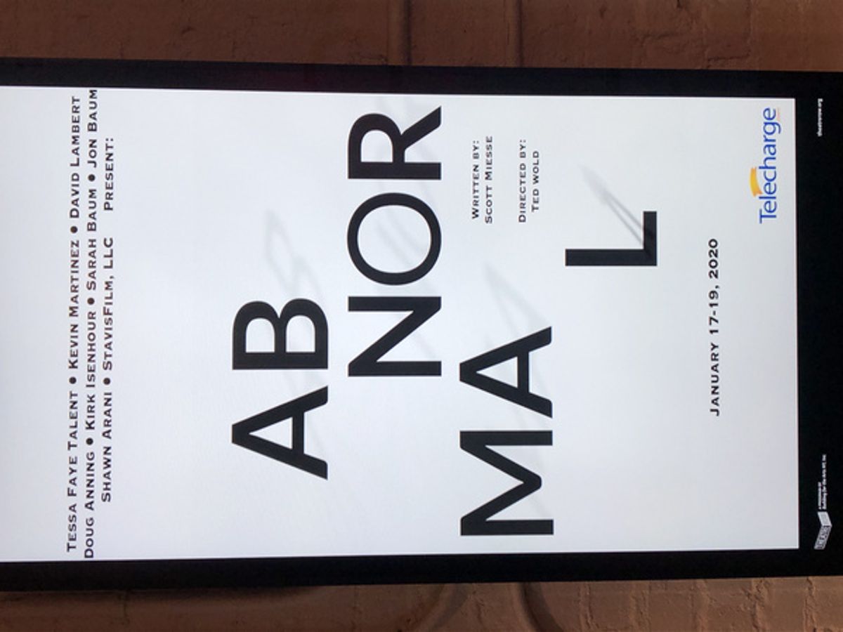 Tessa Faye Talent * Kevin Martinez * David Lambert * Doug Anning * Kirk Isenhour * Sarah Baum * Jon Baum * Shawn Arani * StavisFilm, LLS present:     ABNORMAL : A New Play  By: Scott Miesse      Starr at 