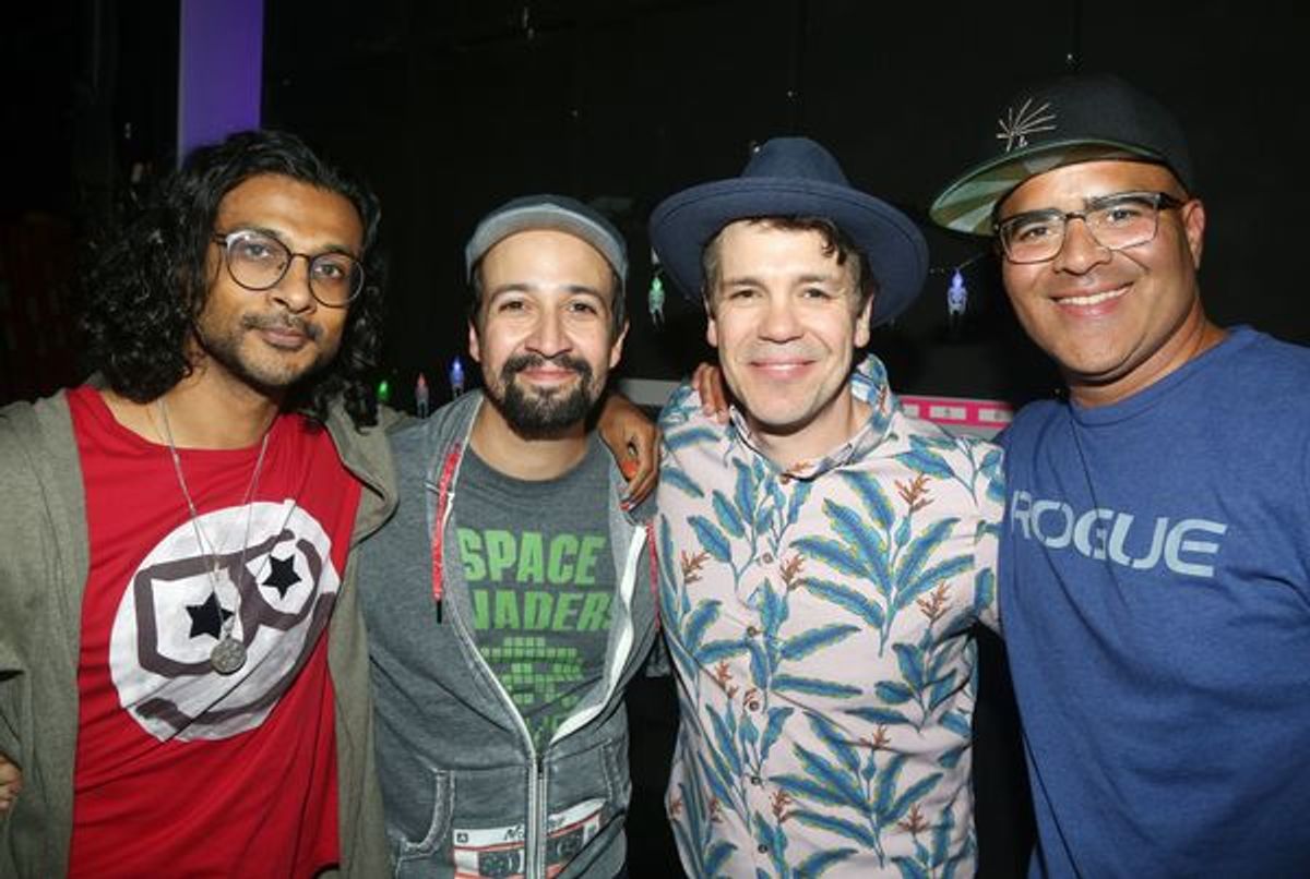 Utkarsh Ambudkar, Lin-Manuel Miranda, Anthony Veneziale, Christopher Jackson at 