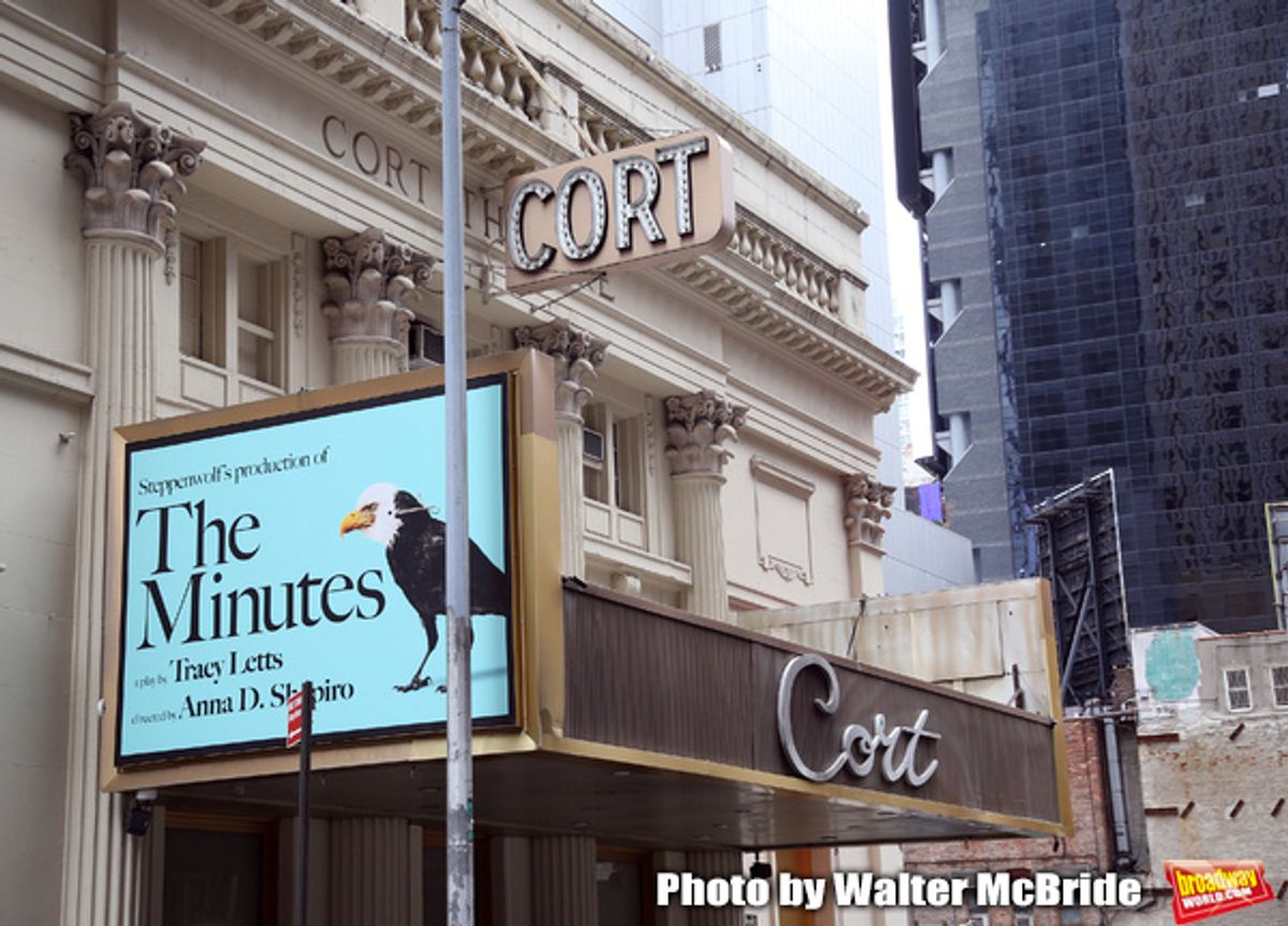 Theatre Marquee for 'The Minutes' by Pulitzer Prize-winning playwright Tracy Letts and Tony-winning director Anna D. Shapiro starring Armie Hammer, Jessie Mueller, & Blair Brown at the Cort Theatre on January 13, 2019 in New York City.  at 