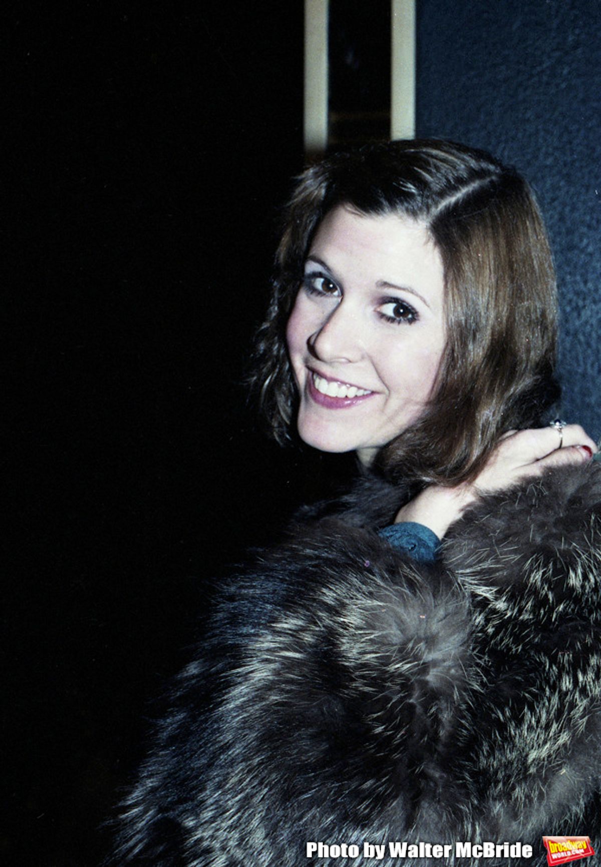 Carrie Fisher after a performance in Censored Scenes From King Kong at the Princess Theatre on February 15, 1980  in New York City.  at 