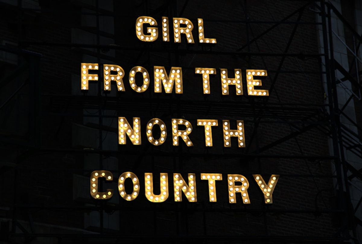 Theatre Marquee for 'Girl From The North Country', with songs by Bob Dylan, at the Belasco Theatre on January 13, 2019 in New York City.  at 