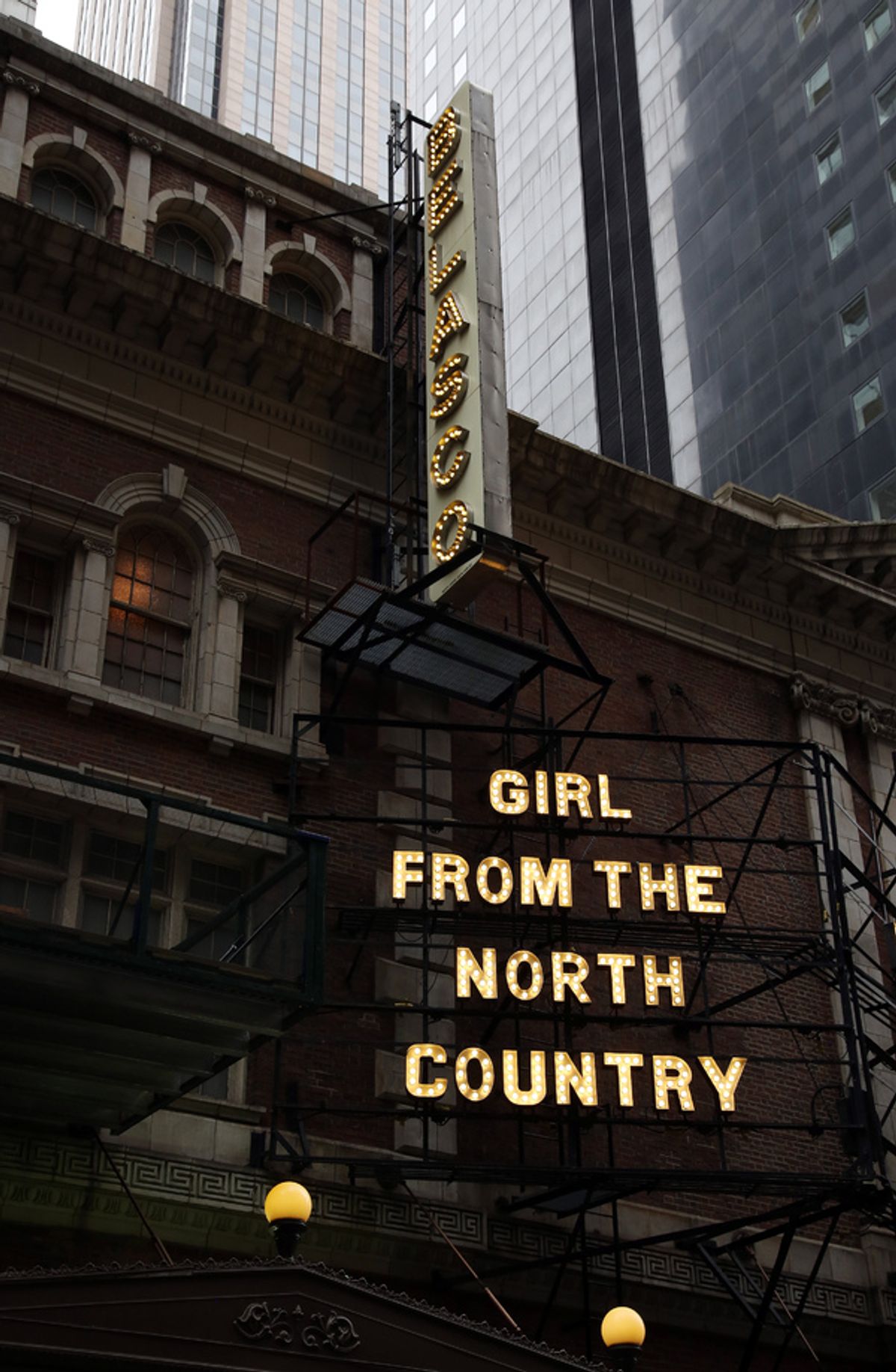 Theatre Marquee for 'Girl From The North Country', with songs by Bob Dylan, at the Belasco Theatre on January 13, 2019 in New York City.  at 