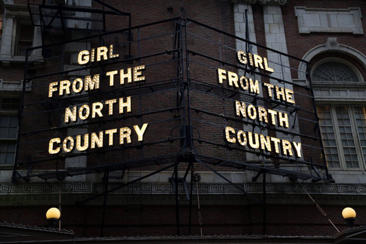 Theatre Marquee for 'Girl From The North Country', with songs by Bob Dylan, at the Belasco Theatre on January 13, 2019 in New York City.  at 