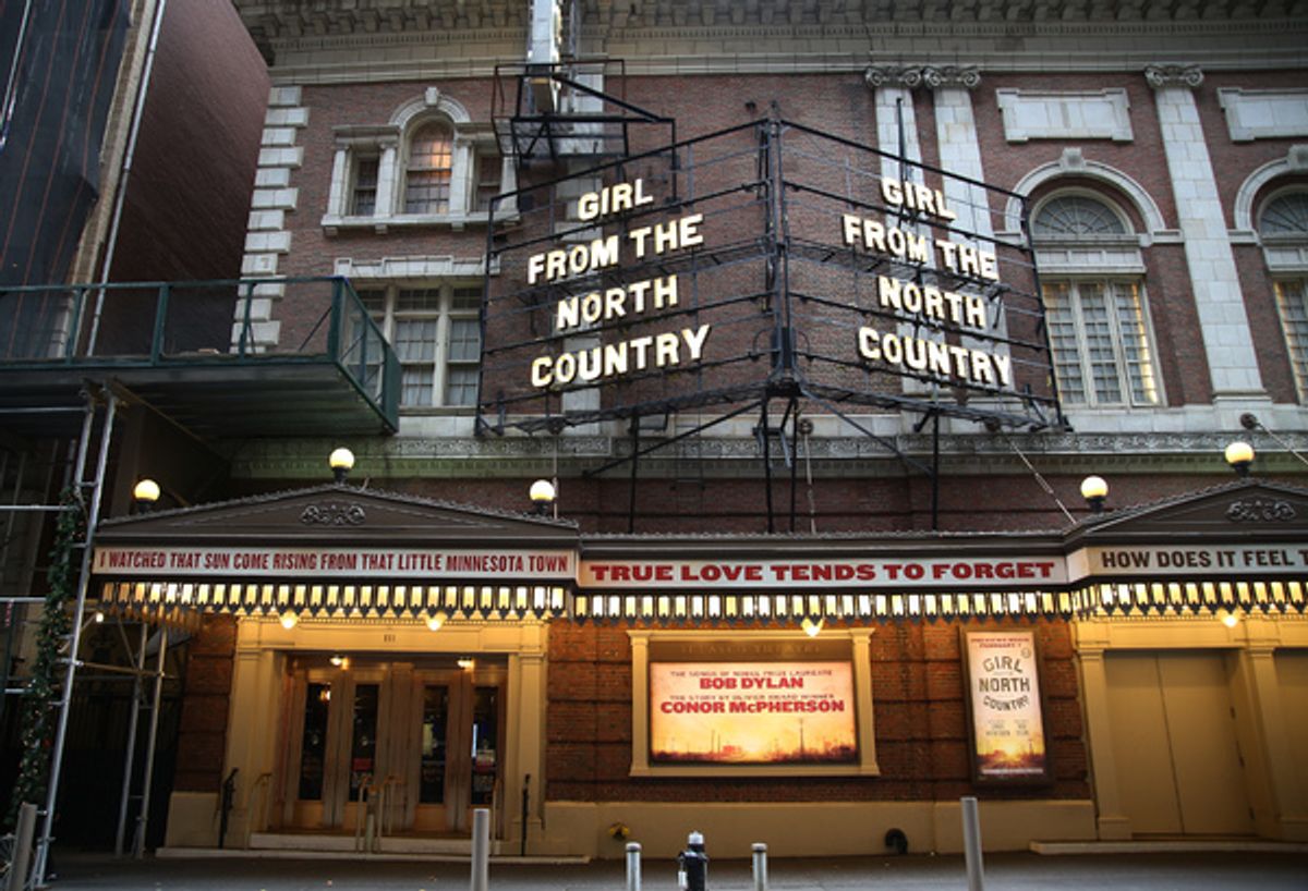 Theatre Marquee for 'Girl From The North Country', with songs by Bob Dylan, at the Belasco Theatre on January 13, 2019 in New York City.  at 