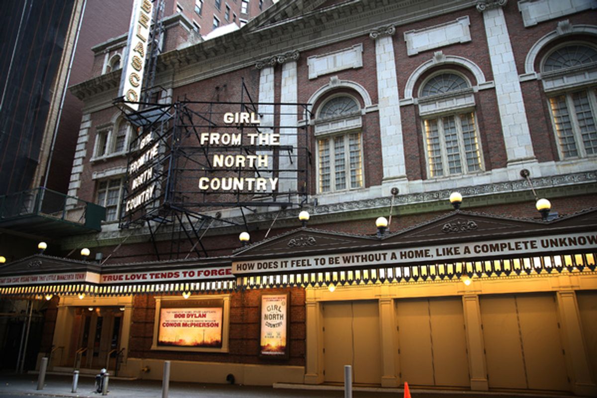 Theatre Marquee for 'Girl From The North Country', with songs by Bob Dylan, at the Belasco Theatre on January 13, 2019 in New York City.  at 