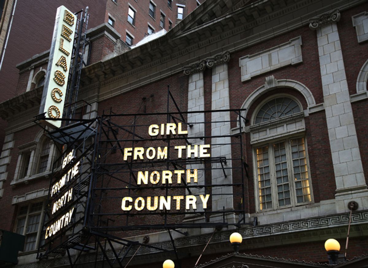 Theatre Marquee for 'Girl From The North Country', with songs by Bob Dylan, at the Belasco Theatre on January 13, 2019 in New York City.  at 
