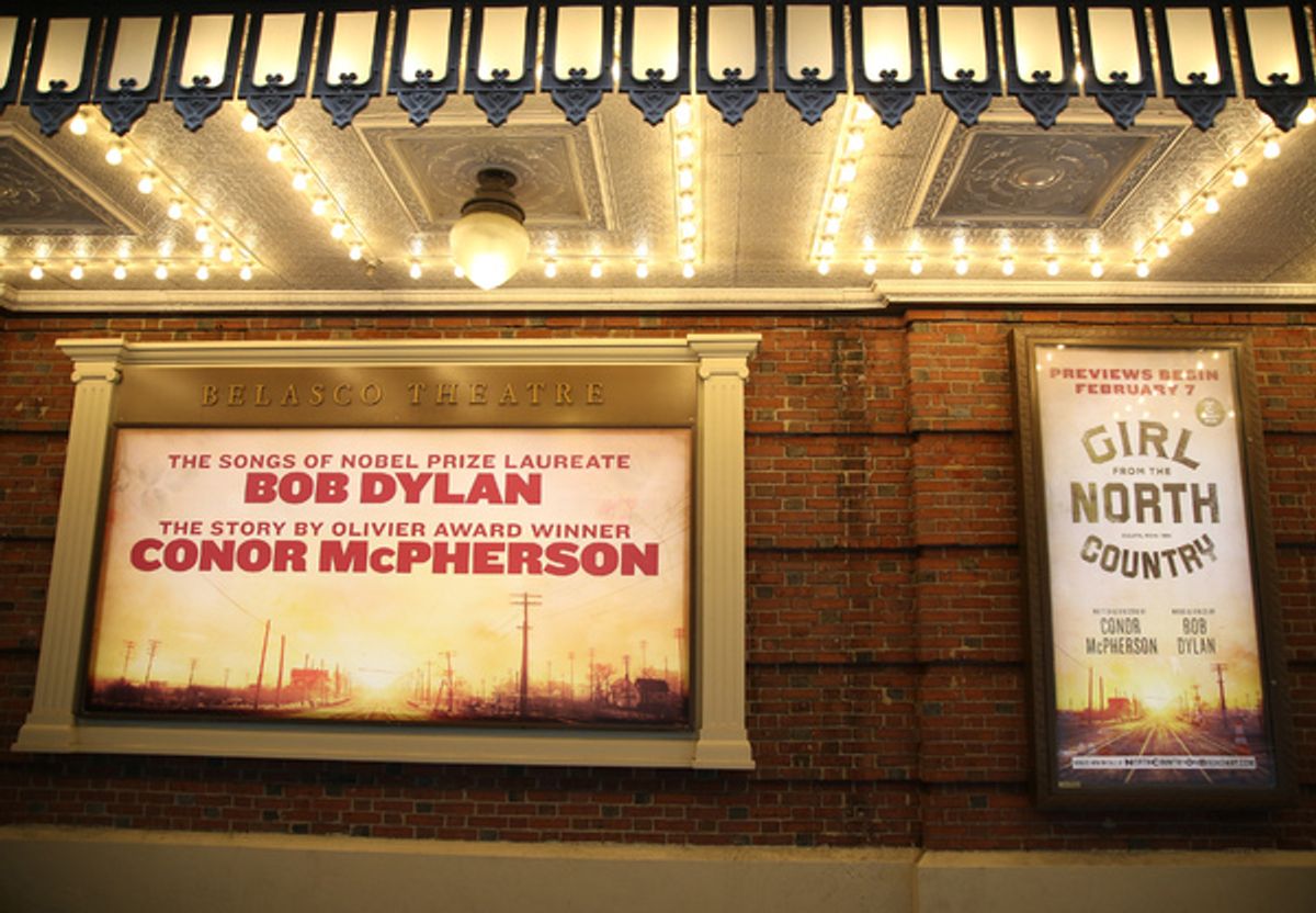 Theatre Marquee for 'Girl From The North Country', with songs by Bob Dylan, at the Belasco Theatre on January 13, 2019 in New York City.  at 