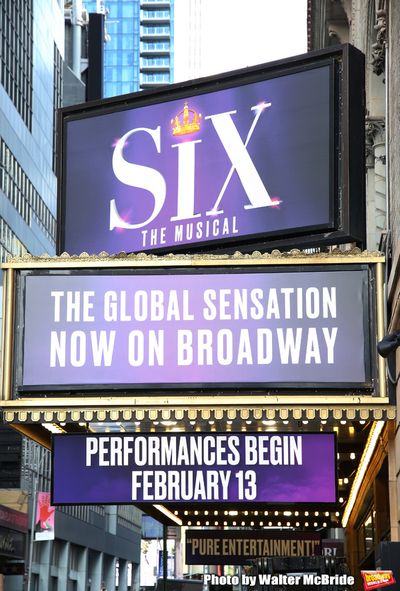 Theatre Marquee unveiling for "Six" staged as a pop concert starring the six wives of Photo