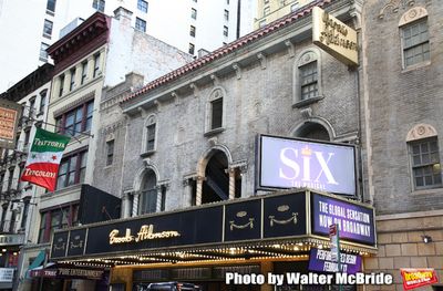Theatre Marquee unveiling for "Six" staged as a pop concert starring the six wives of Photo