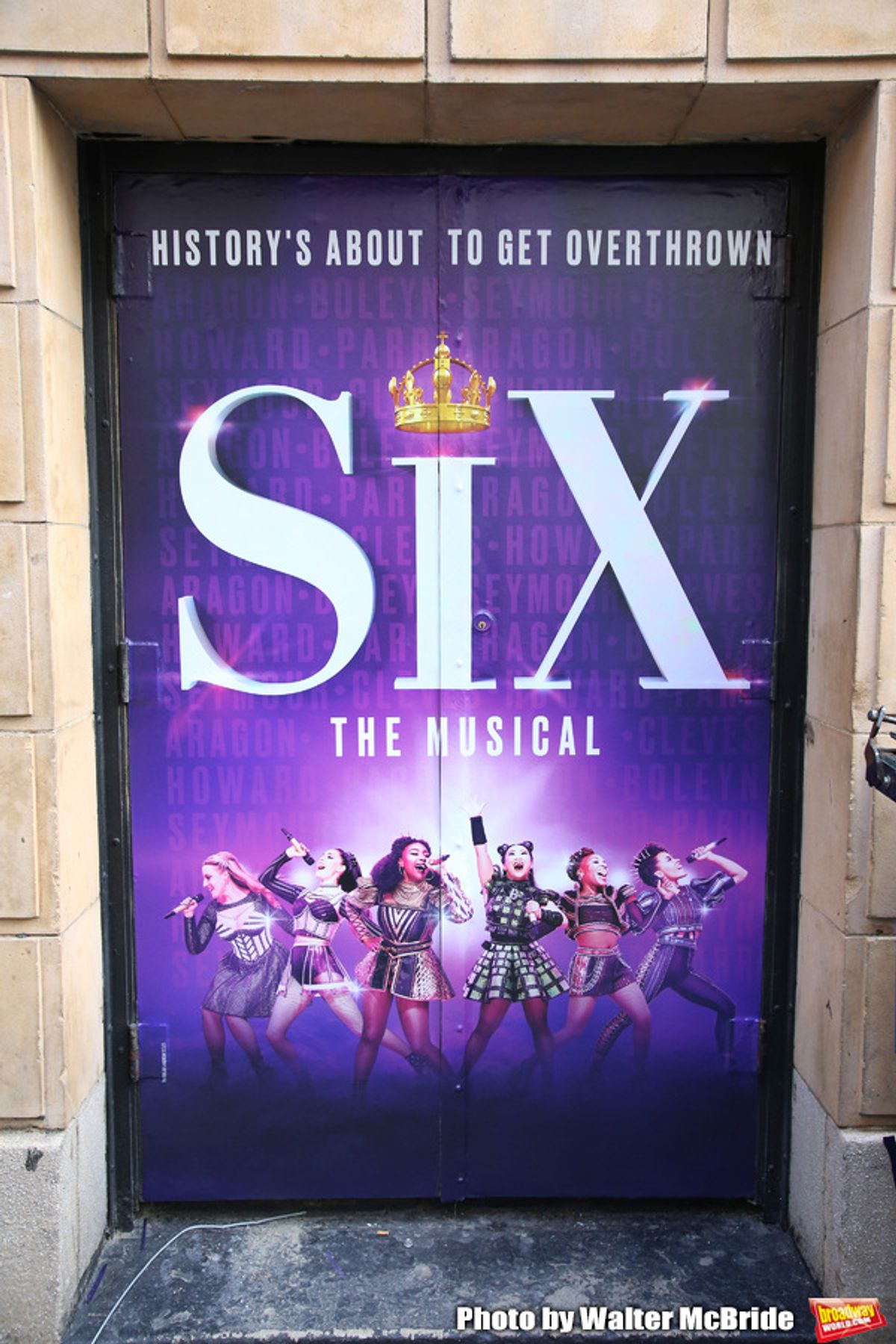 Theatre Marquee unveiling for 'Six' staged as a pop concert starring the six wives of King Henry VIII: Catherine of Aragon, Anne Boleyn, Jane Seymour, Anne of Cleves, Katherine Howard, and Catherine Parr at the Brooks Atkinson Theatre  on January 17, 2020 in New York City.  at 