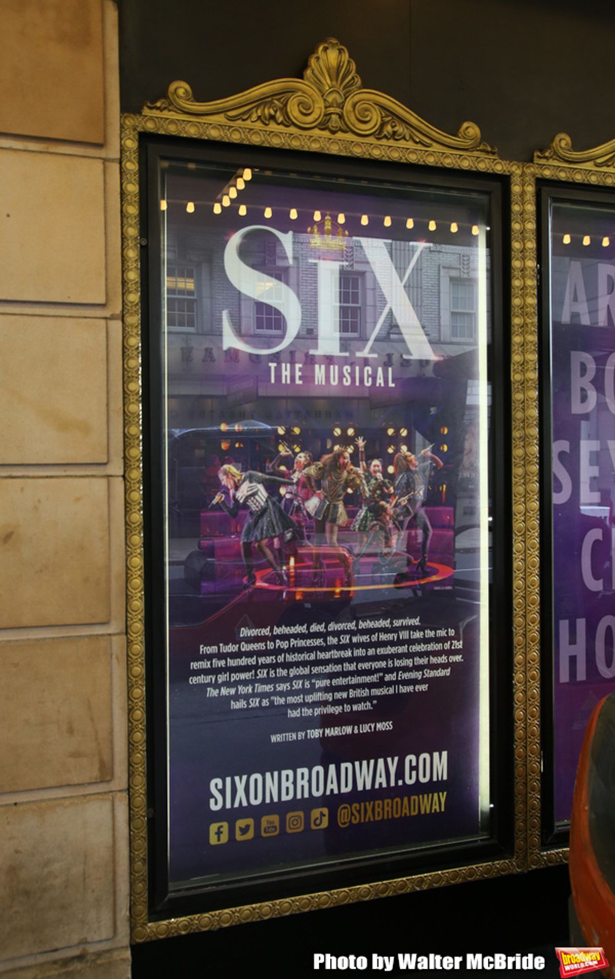 Theatre Marquee unveiling for 'Six' staged as a pop concert starring the six wives of King Henry VIII: Catherine of Aragon, Anne Boleyn, Jane Seymour, Anne of Cleves, Katherine Howard, and Catherine Parr at the Brooks Atkinson Theatre  on January 17, 2020 in New York City.  at 